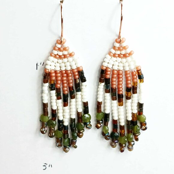 Jade Beaded Fringe Dangle Earrings, Earthy Tones, 2.75" - Picture 6 of 6